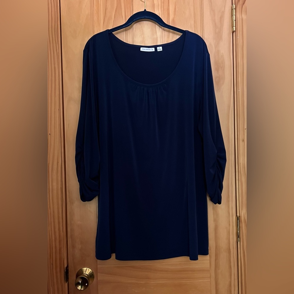 Susan Graver Liquid Knit Ruched Sleeve Tunic A217831 XL Navy